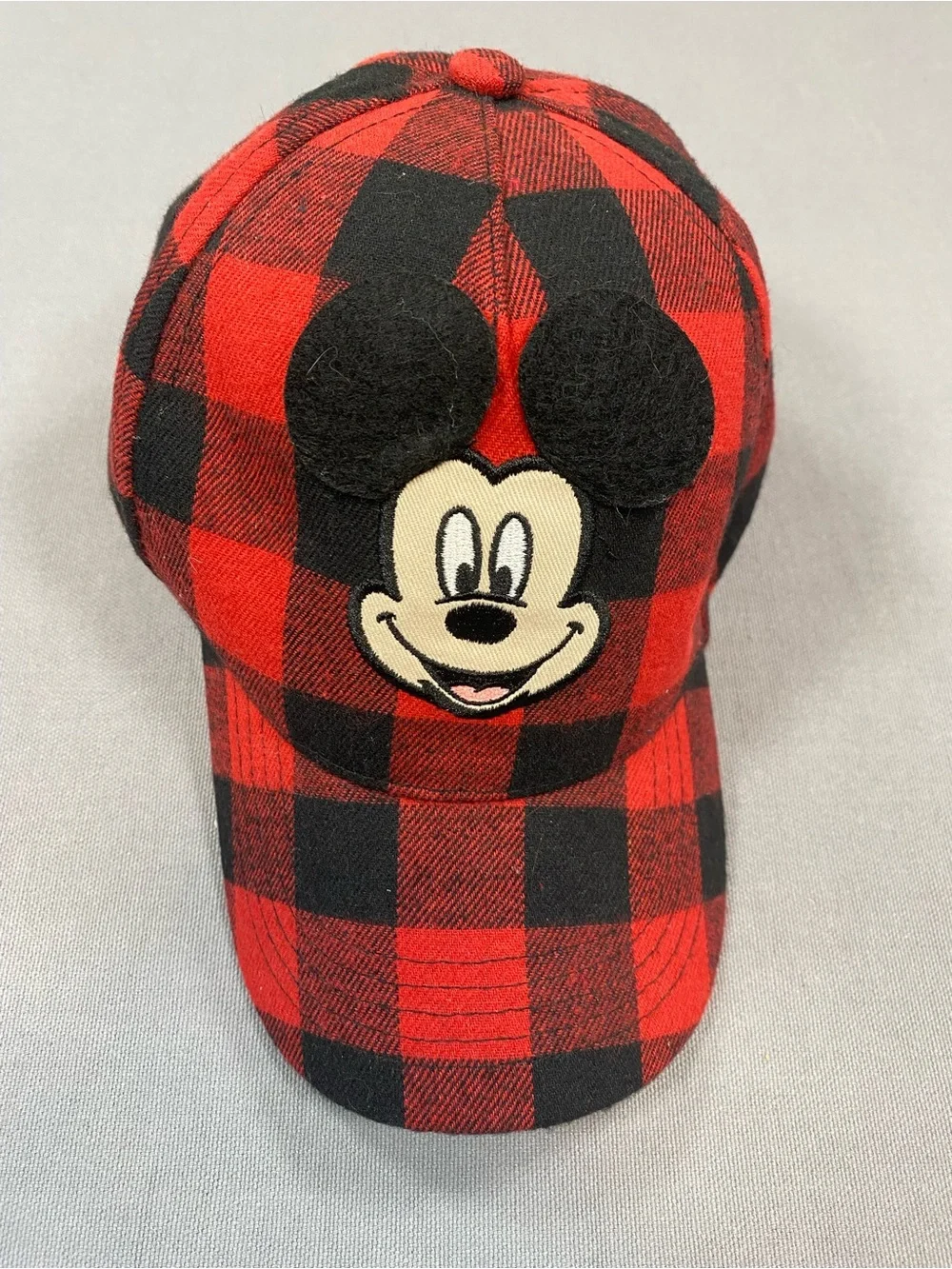 Disney Red and Black Plaid Mickey Mouse Cap with Felt Ears